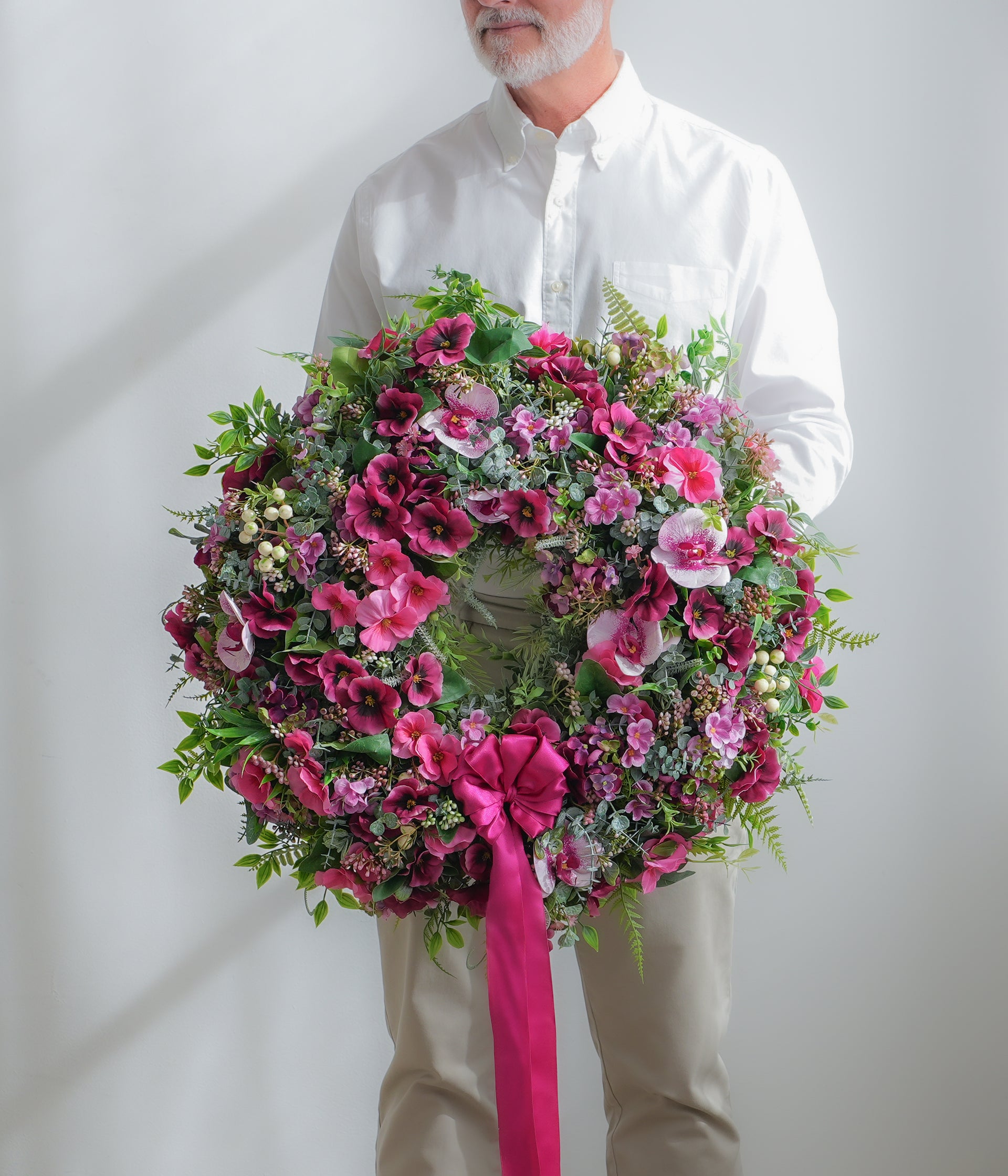 Faux Flower Wreath - Magenta