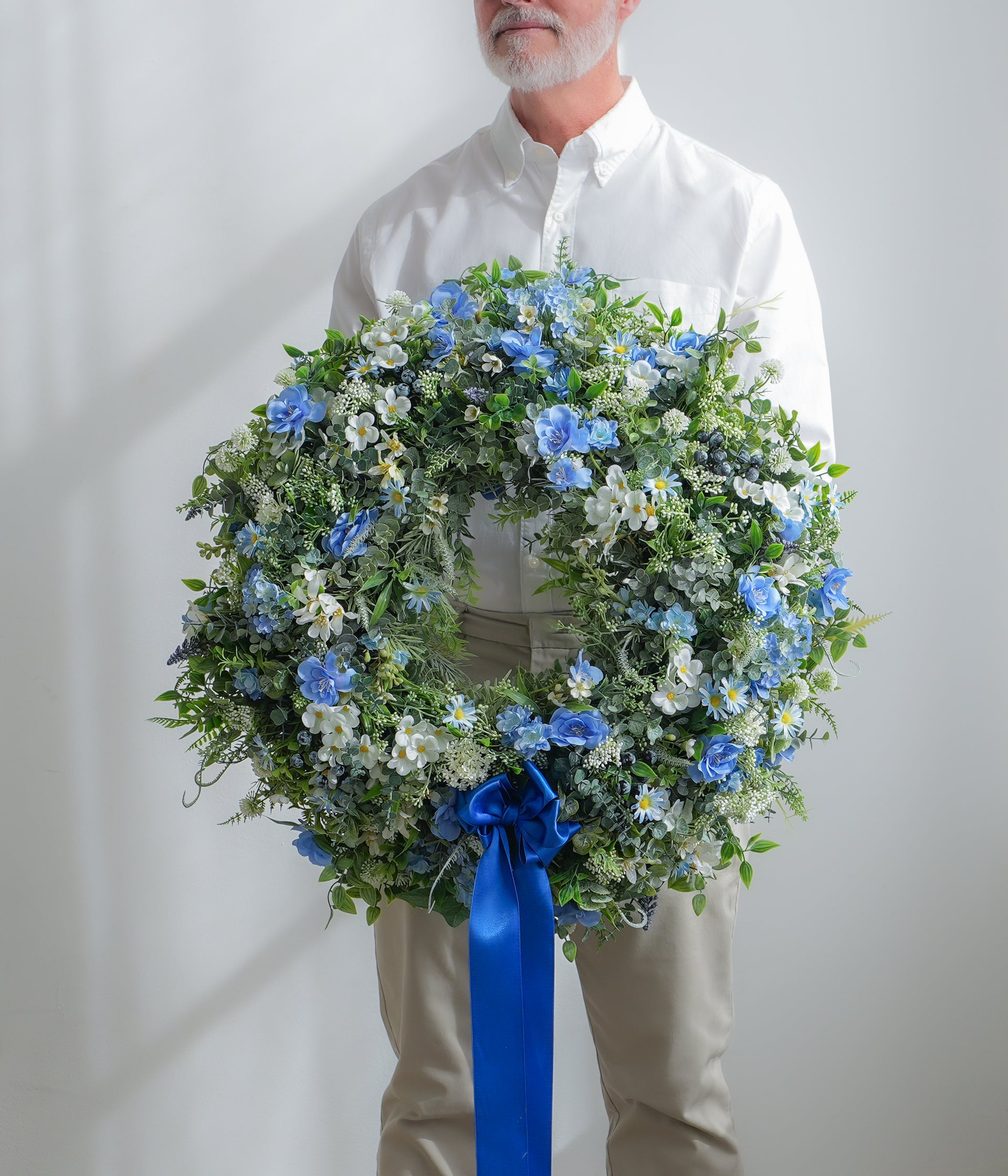 Faux Flower Wreath - Blue and White