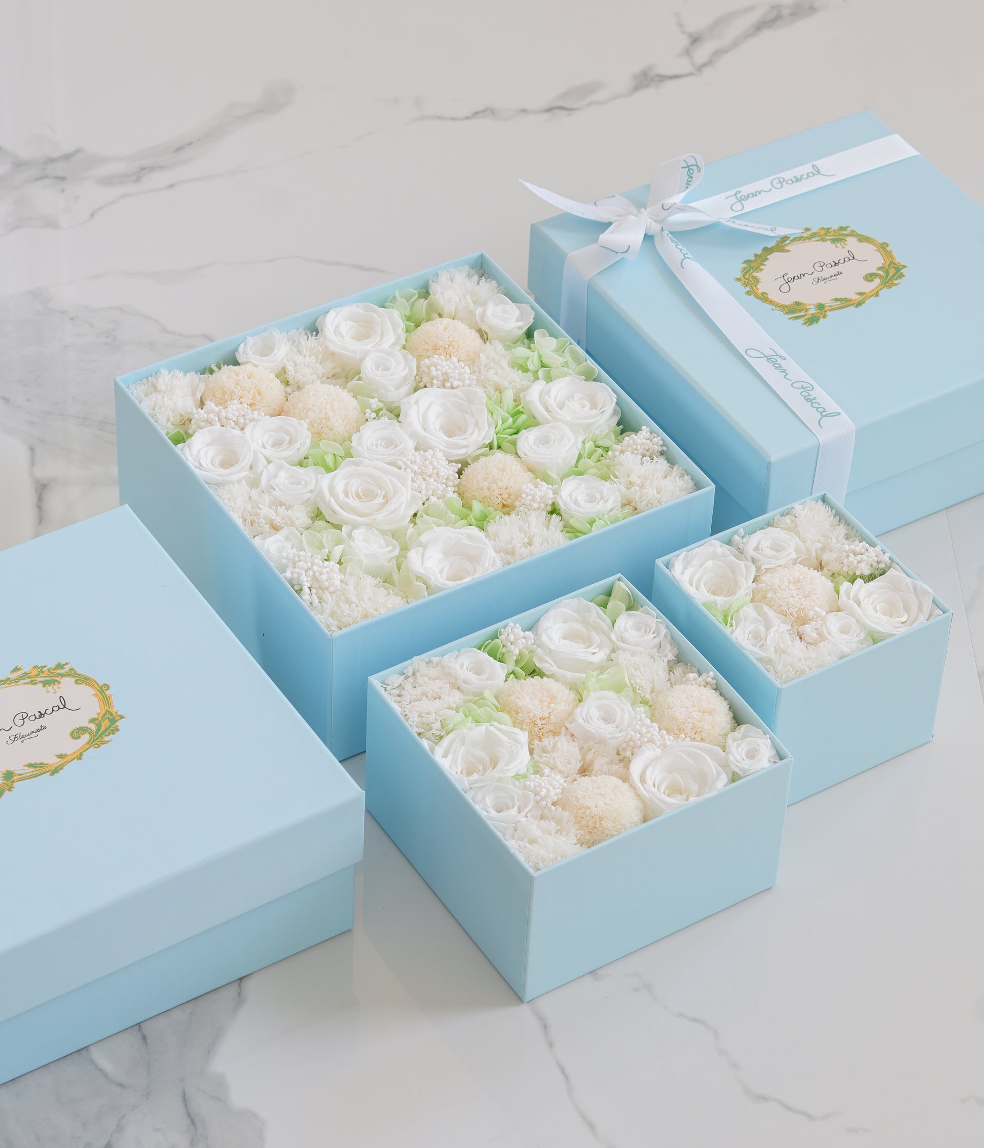 White and Green Preserved Flower Box