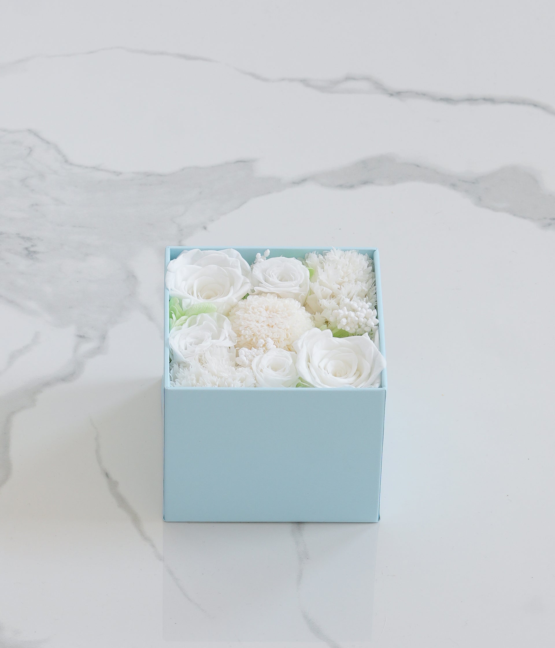 White and Green Preserved Flower Box