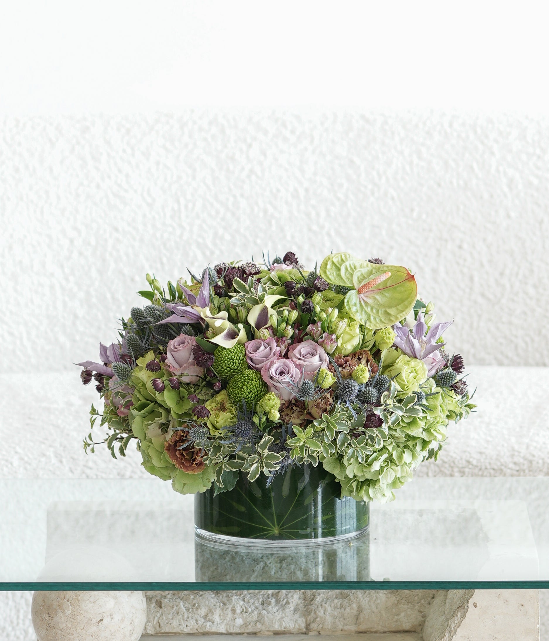 Mixed Flowers Lavender Green Centerpiece